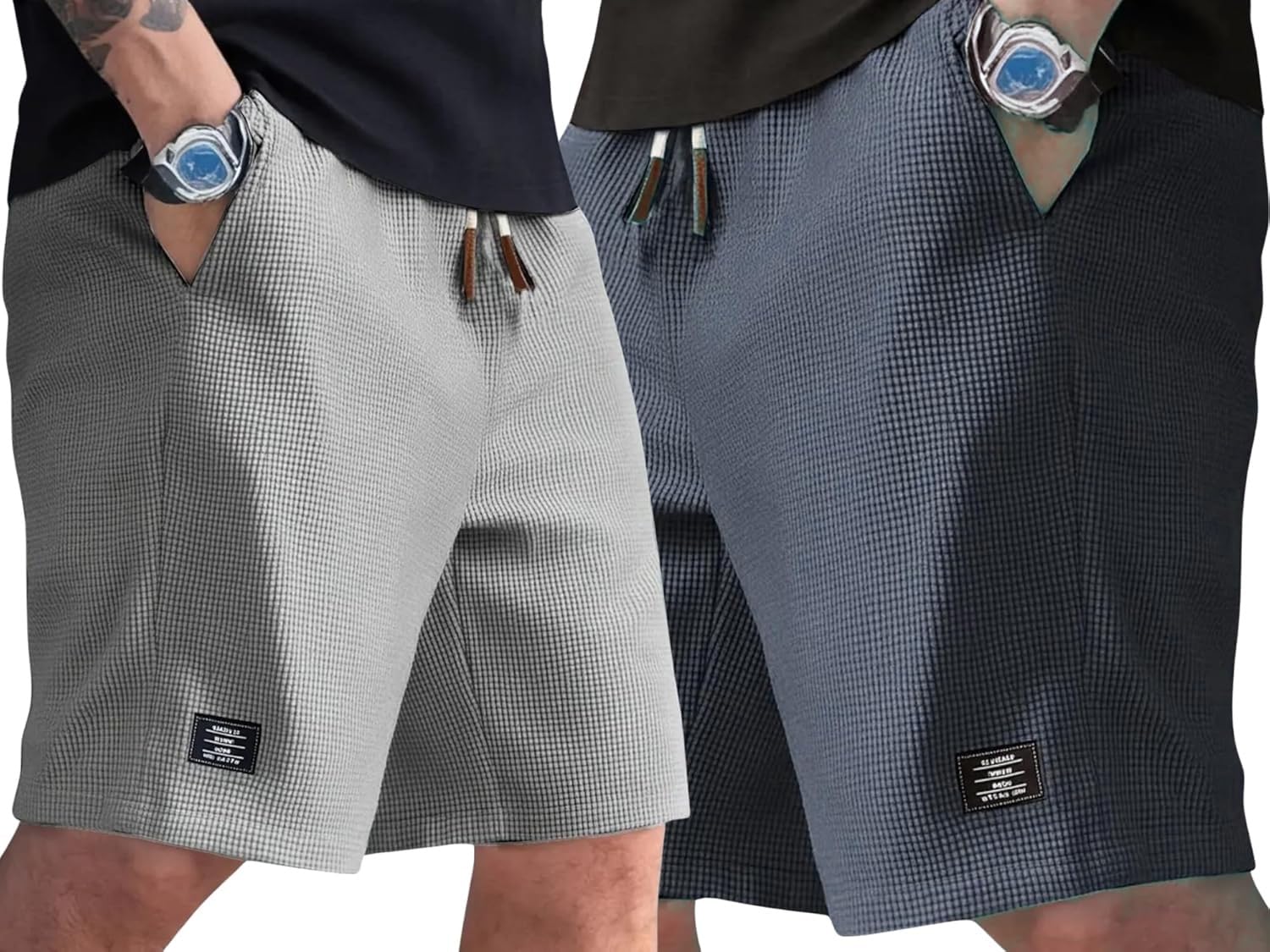 dbax Men’s Textured Shorts Combo Pack (Pack of 2) | Waffle Knit Casual Shorts | Elastic Waist Summer Wear (Beige-Blue)-picture-22