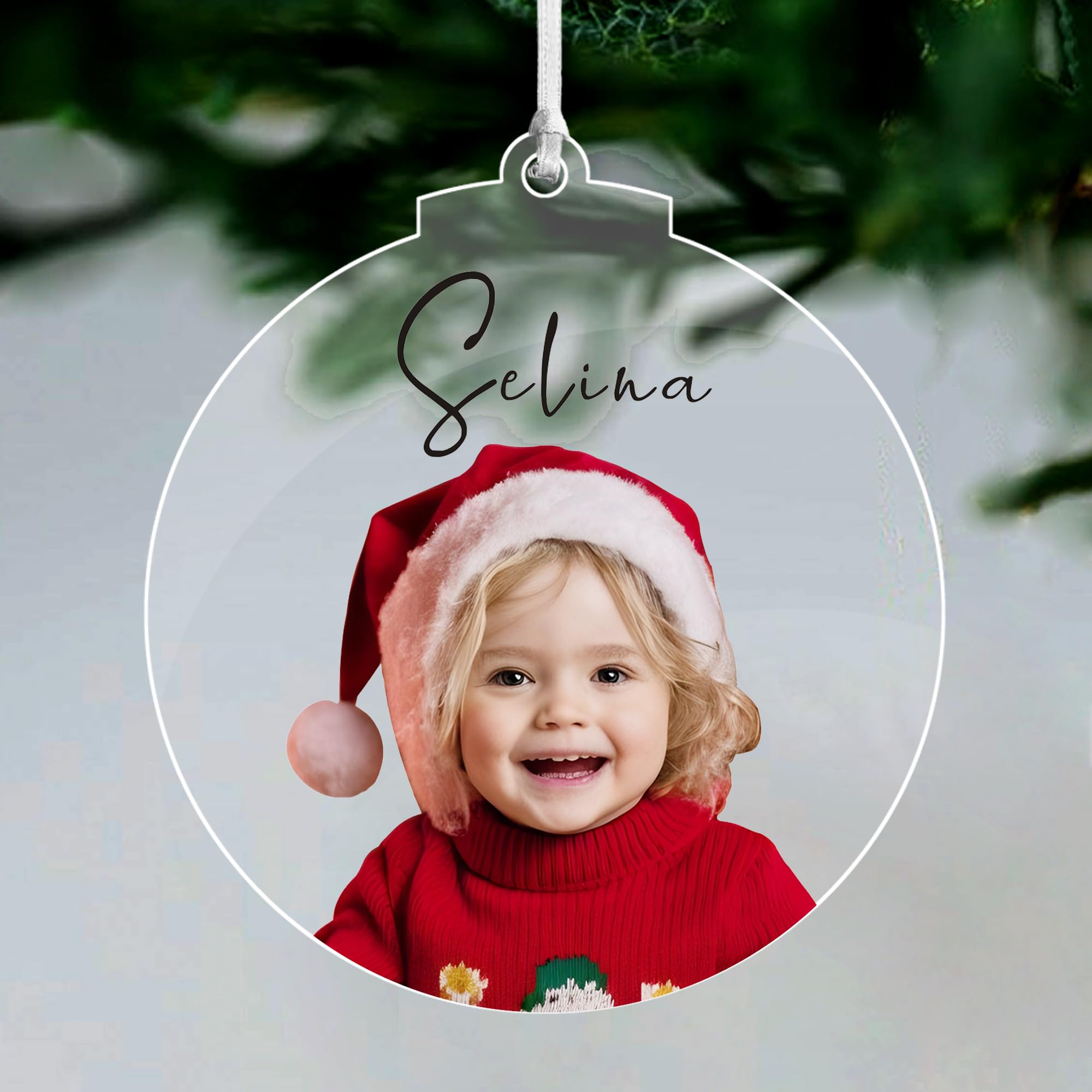 Personalised Christmas Bauble Gifts Custom Christmas Tree Decorations Babys First Xmas Bauble with Any Photo & Text Acrylic Christmas Ornaments for Kids Children Son Daughter Grandson(Design 1)