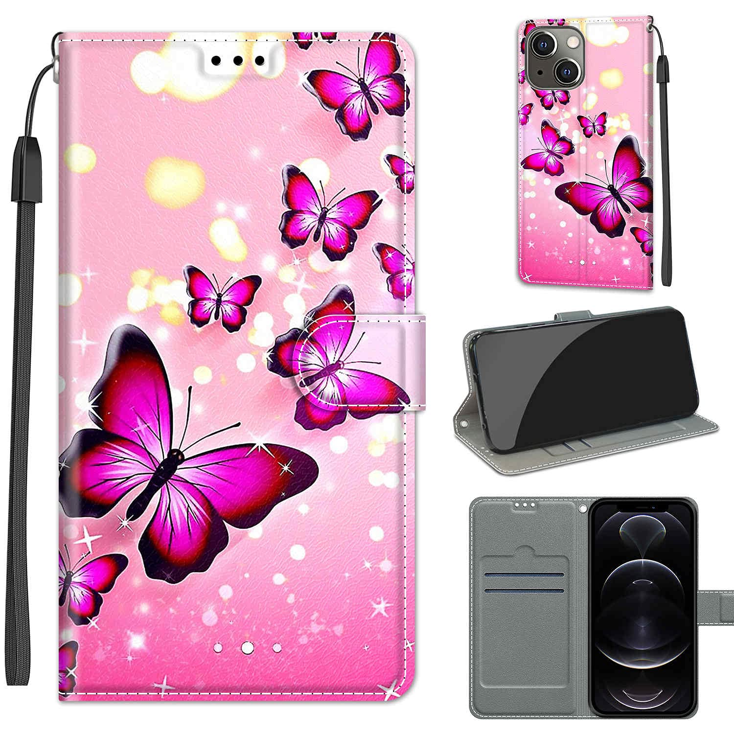 Custodia A Portafoglio Con Porta Carte Di Credo E Cover Con Blocco Rfid Compatibile Con Iphone 7/8/se, Iphone X/xs, Iphone Xr, Iphone 11, Iphone 12/12pro, Iphone 13 Mini, Iphone 13, Iphone 13