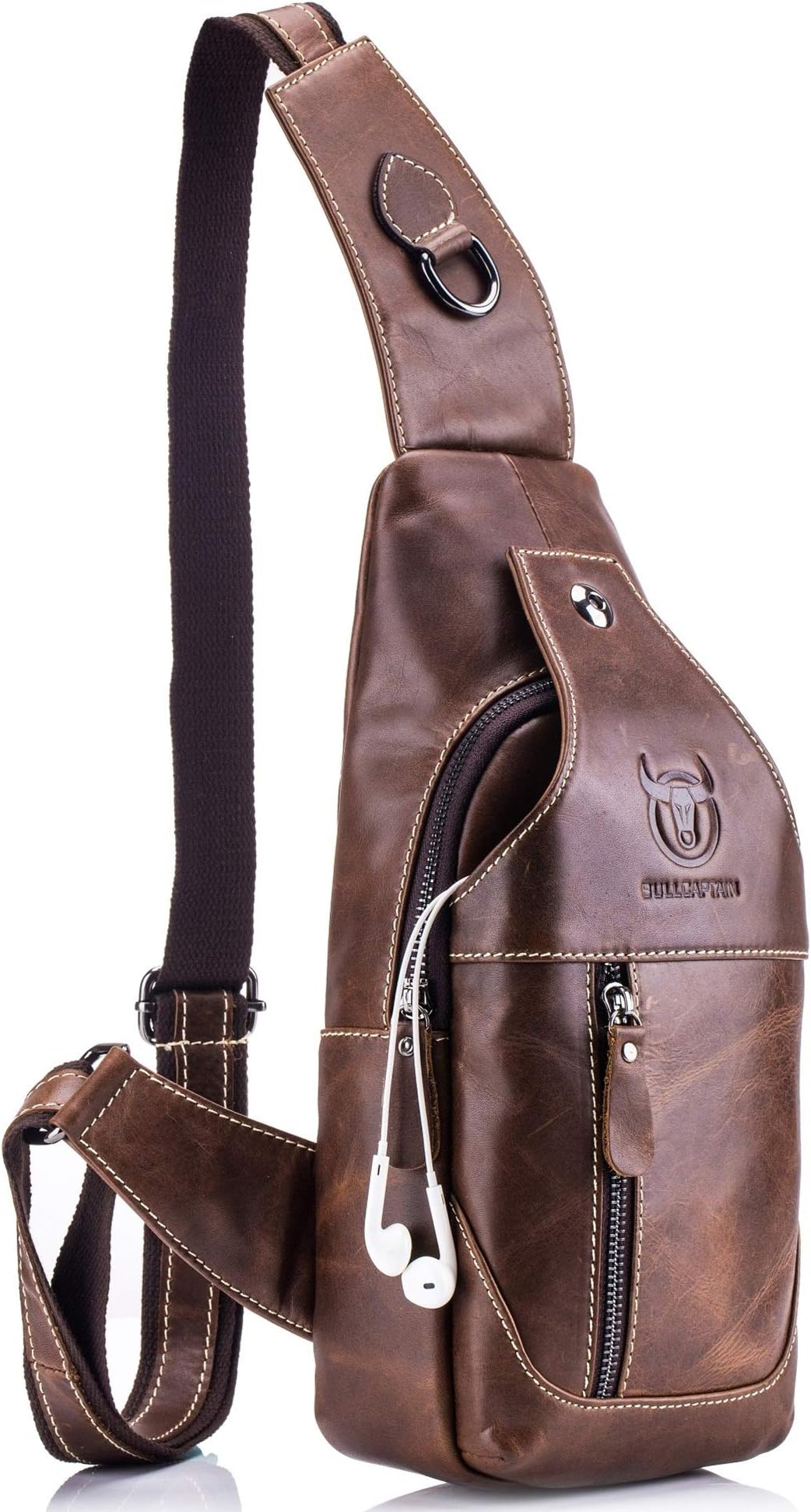 BULLCAPTAINBULLCAPTAIN Genuine Leather Men Sling Crossbody Chest Bag Travel Sling Backpack