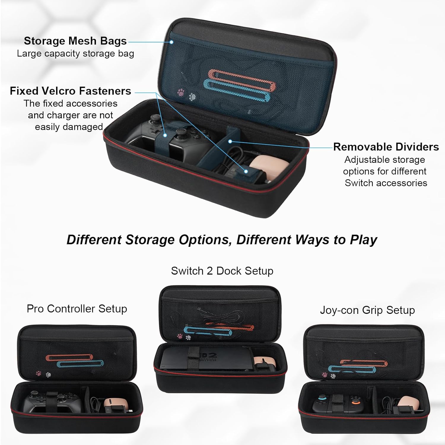 JOYLINK 2 in 1 Modular Carrying Case for Nintendo Switch 2, Detachable Ultra Slim Carrying Case Travel + Dock/Pro Controller Storage Cases, All in One Hard Carrying Case with 14 Game Cards Slots