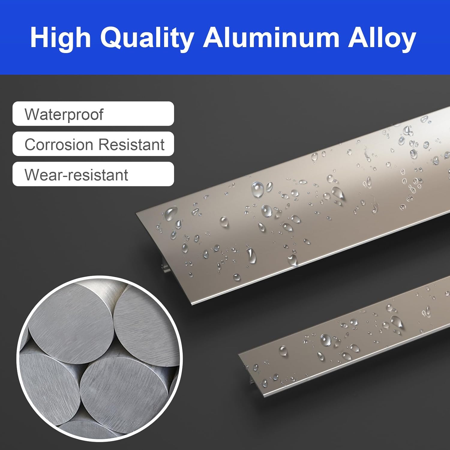 NeatiEase T Molding Transition Strip, Aluminum Laminate Floor Divider, Threshold for Floor Gaps, Tiles, Gray, 4ft x 1.6in (3pcs)