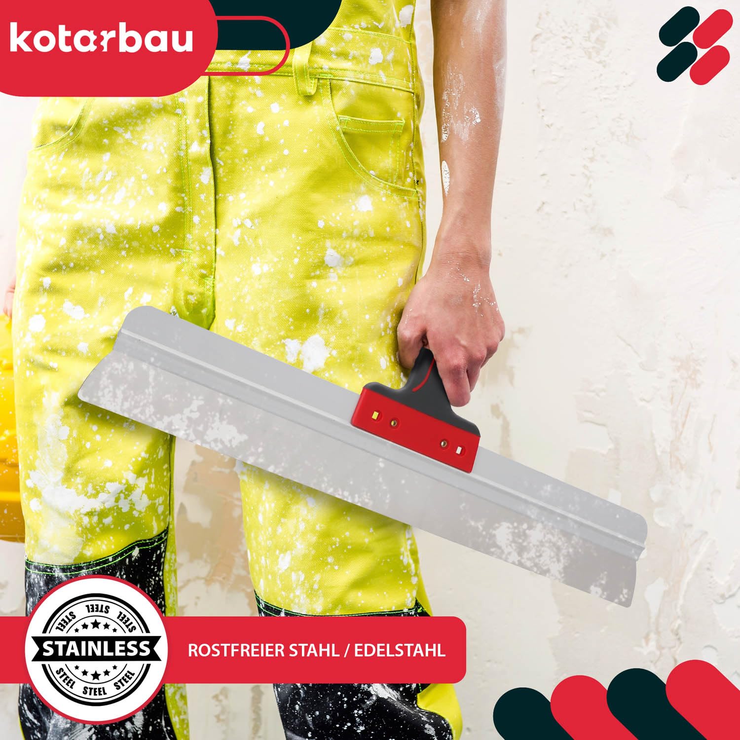 KOTARBAU® Espátula de acero inoxidable 600 mm, para aplicar y retirar yeso, masilla, ancha, para fachadas con soporte de aluminio y mango suave, de superficie