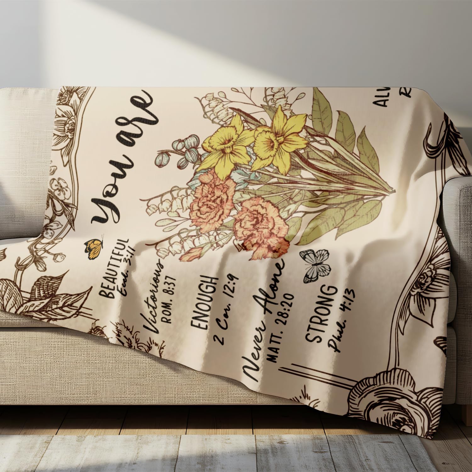 Christian Gifts for Women, Christian Blanket, Inspirational Gifts for Women Faith, Floral Scripture Blanket, Religious Bible Verse Bedding Decor for Couch Bed Chair 60"x50" - Image 4