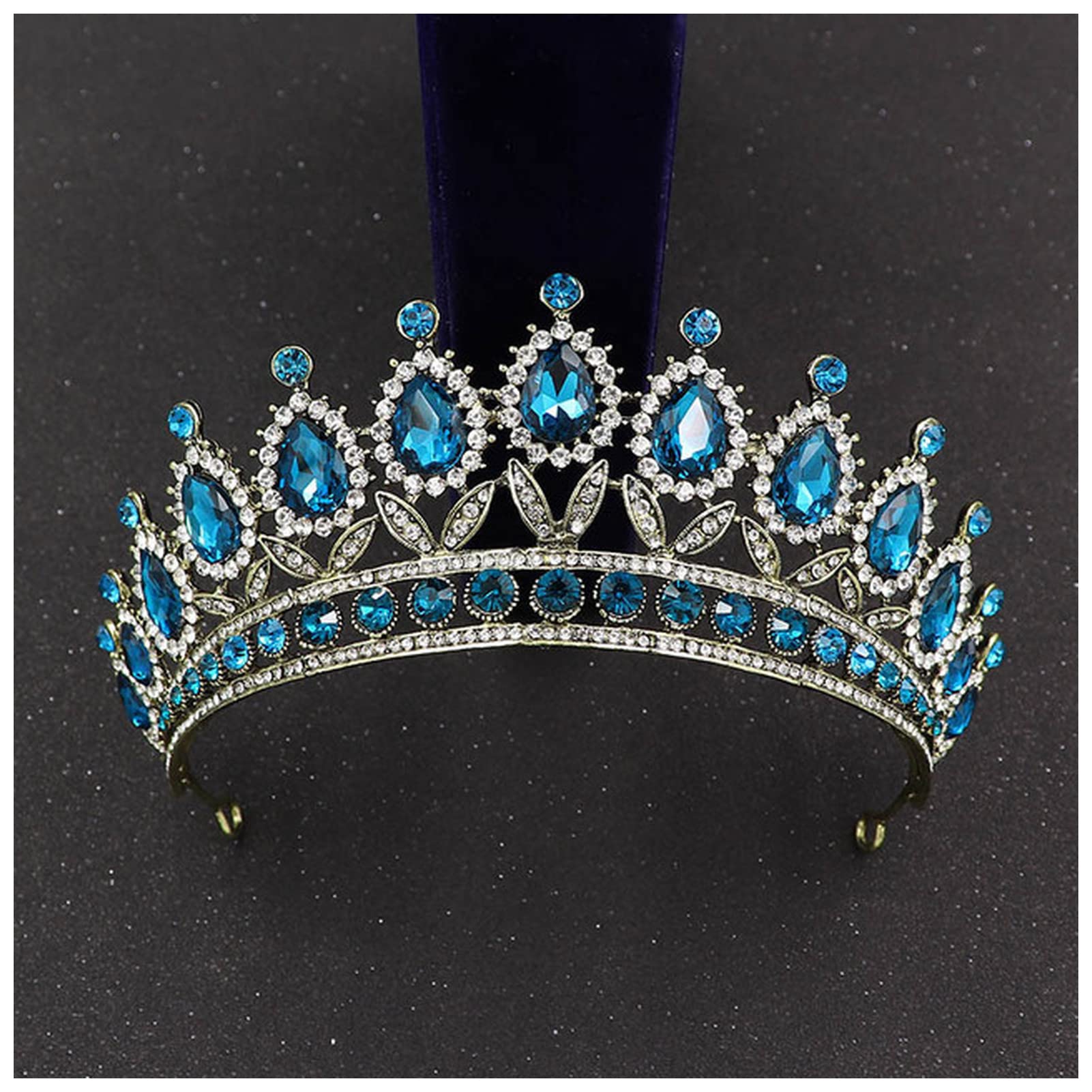 Queen Crown Baroque Vinatge Teal Pink Crystal Crowns Diadem Rhinestone Birthday Tiara Headband For Wedding Bridal Hair Accessories Snow Queen Crown (Size : Vintage Teal)