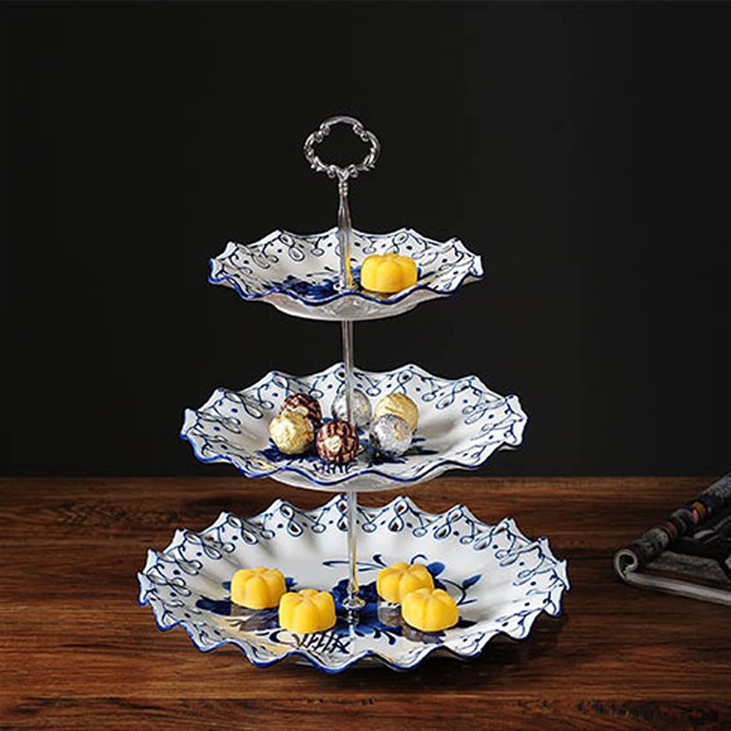 BURLOE Blu, Ciotola in Ceramica con Piede Decorativo, Piedistallo di Frutta Vassoio Dessert Stand da Servizio per La Casa Contadina Cucina