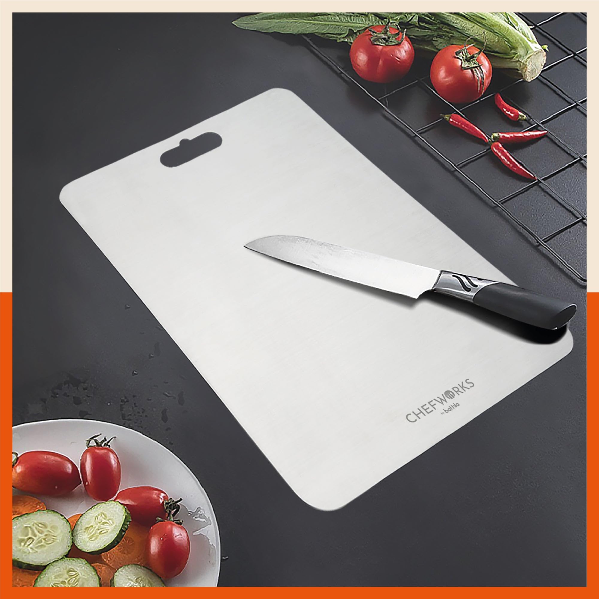 Bathla Chopping Board - Stainless Steel Cutting Board for Kitchen | Kneading, Vegetable and Fruit Cutter | 31cm x 50cm Extra Large - 1.5mm Thick | Reversible & Heavy Duty | Rectangle