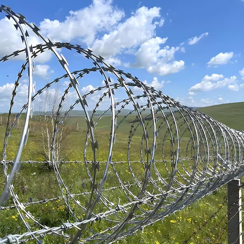 Zfmnoyev Razor Wire Galvanized Barbed Wire, Galvanized Steel Wire Helix Coils, Security Chain Fence, for Outdoor Farm, Fence, Garden (Color : Silver, Size : 250ft)
