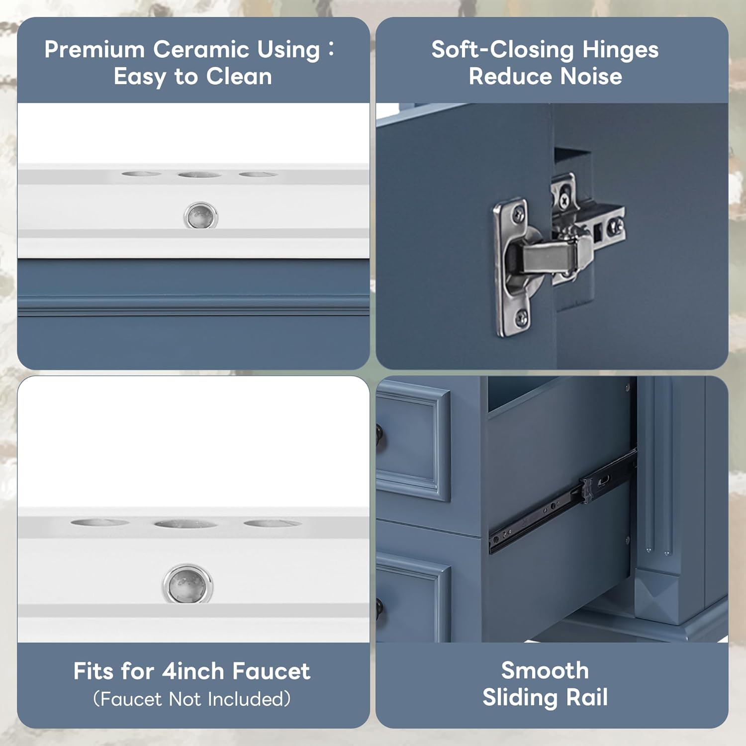 30 Inch Bathroom Vanity with Ceramic Sink & Integrated Countertop,Blue Bathroom Vanity with Right Drawers & Adjustable Shelf,Soft Closing Doors,Solid Wood Frame,French Embossed Front