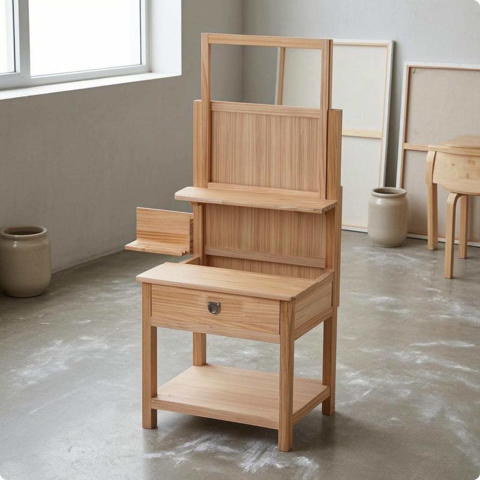 kowaku Caballete Ajustable para Arte Caballete Taburete Mesa de Cajón y Inferior Madera de Elevación de 90 a 126 Cm Adecuado para Bocetos y Proyectos en Casa, Pino