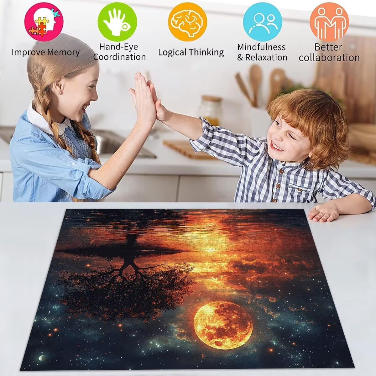 Mond Puzzle für Erwachsene Kinder Anspruchsvoll 5000 Teile Impossible Klassische Puzzles Schwer Sternenhimmel ab 8 9 10 Jahre für Mädchen Jungen Jigsaw Kunst Educa, für Geschenke 105x156cm t-997