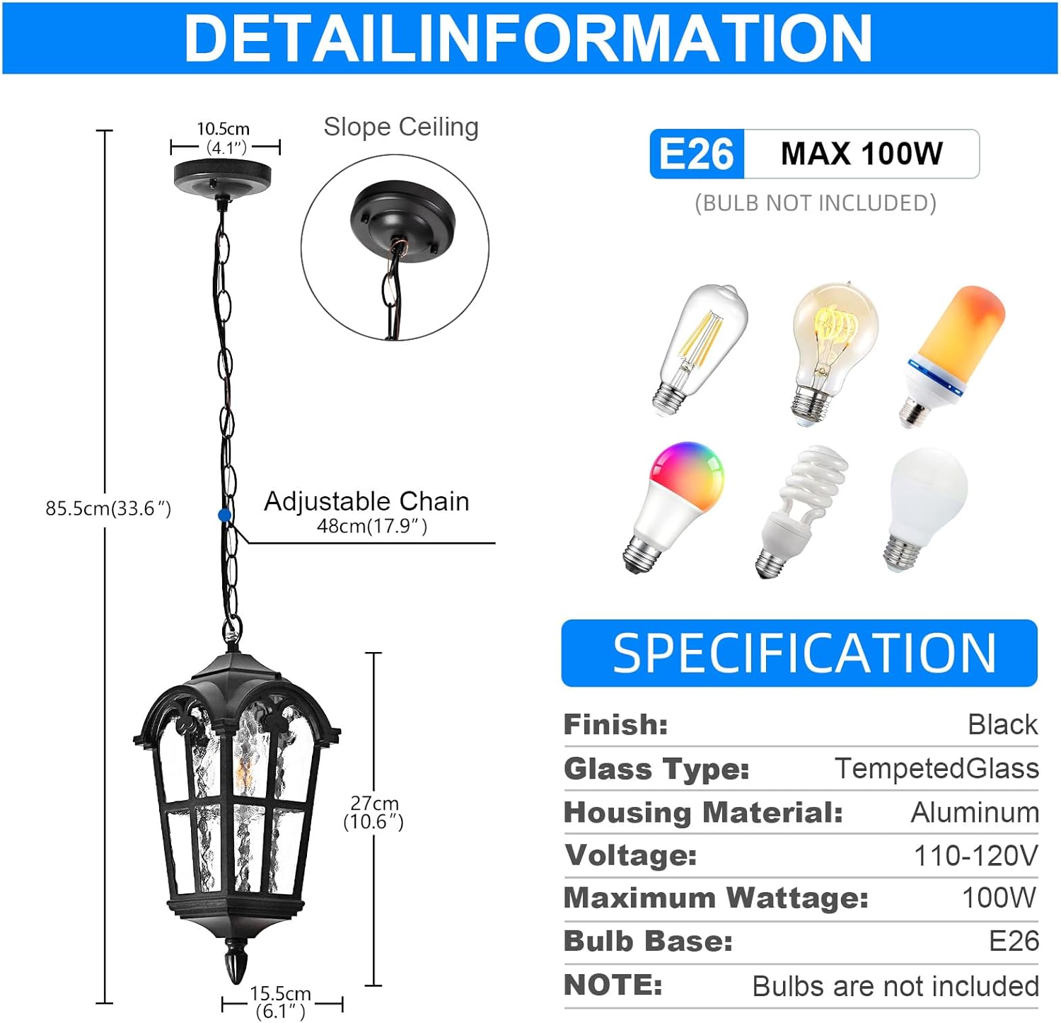 Roman Lighting Series-Aluminum 2 Pack Outdoor Pendant Lights and Outdoor Lamp Post Lights for House Entryway Porch Patio Doorway