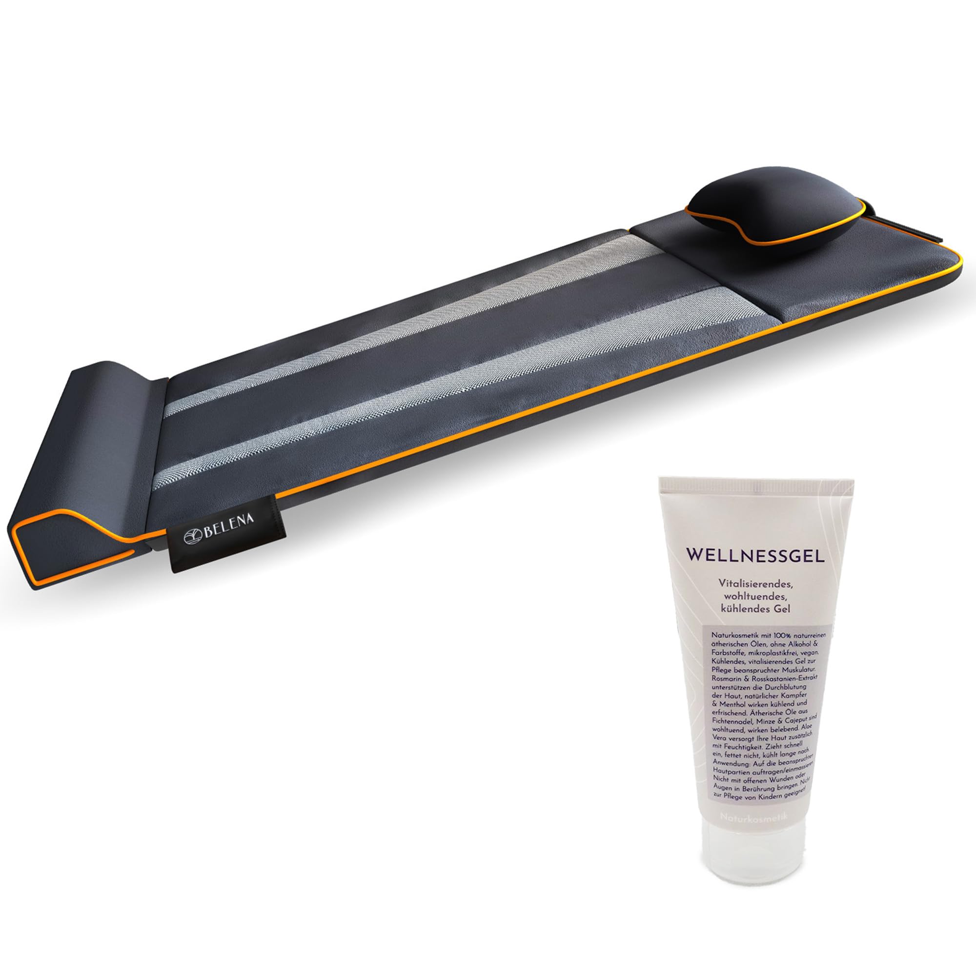 Belena Air Stretch mit Wellnessgel - Das Original aus dem TV - Entspannungsset für Zuhause - Elektronische Stretch & Massagematte mit Wärmefunktion + Kühlendes Wellnessgel