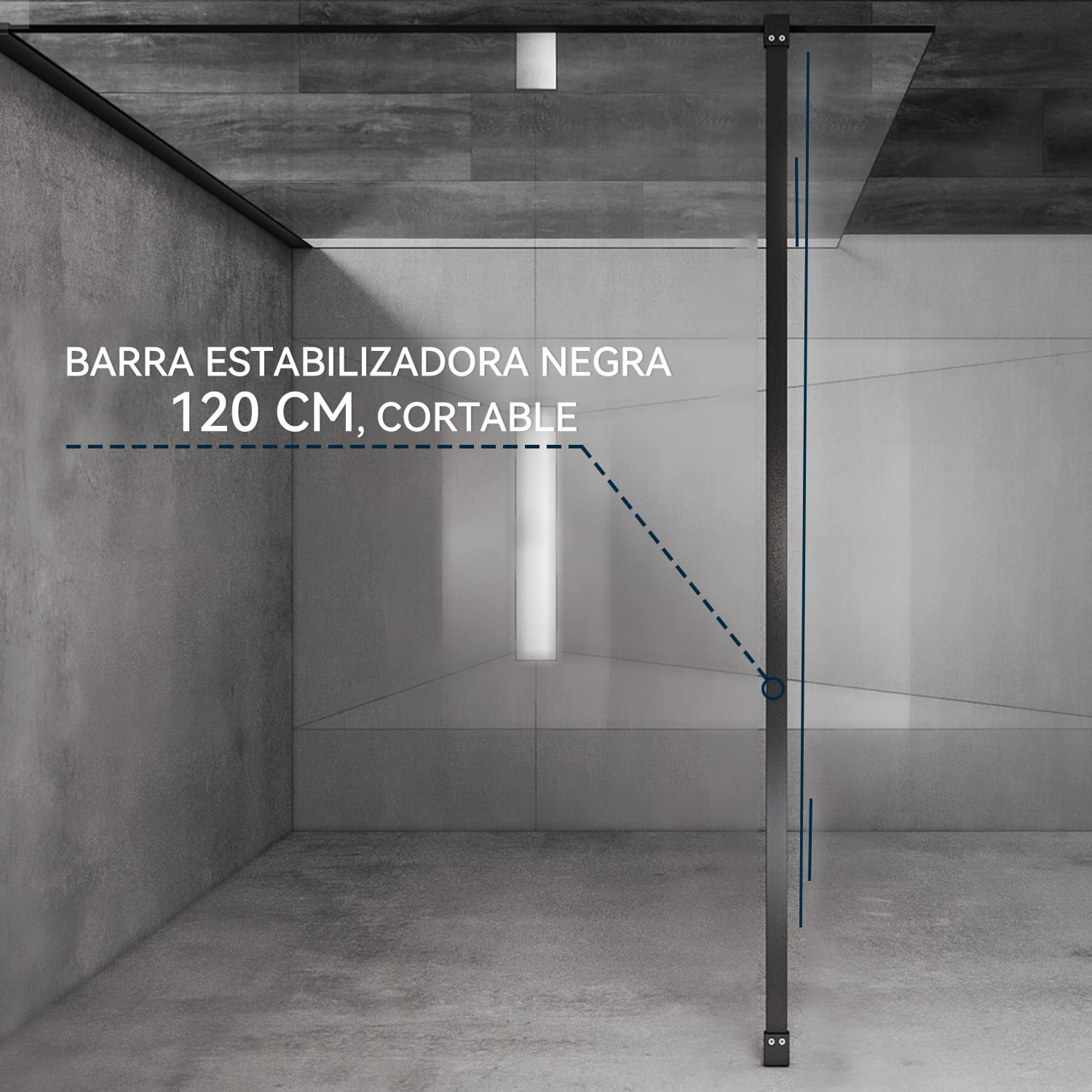 SONNI Mampara Ducha Negra Fija Antical 100x200cm Mamparas de Ducha Frontales de Vidrio Templado 10mm con Barra Estabilizadora y Perfil Negro