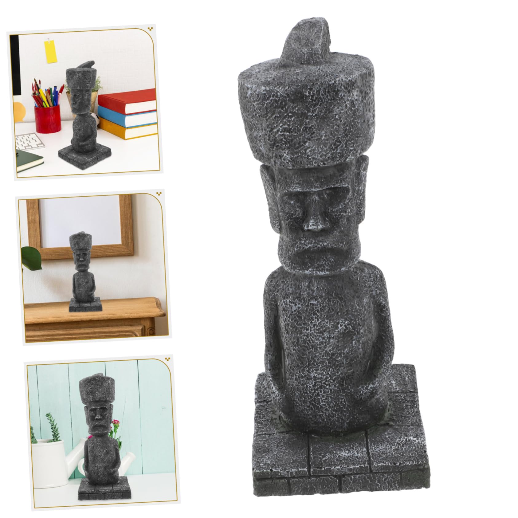 GLEAVI Statua Moai Facile da Disporre in Resina, Decorazione Antica per Acquario Effetto Realistico e Casa
