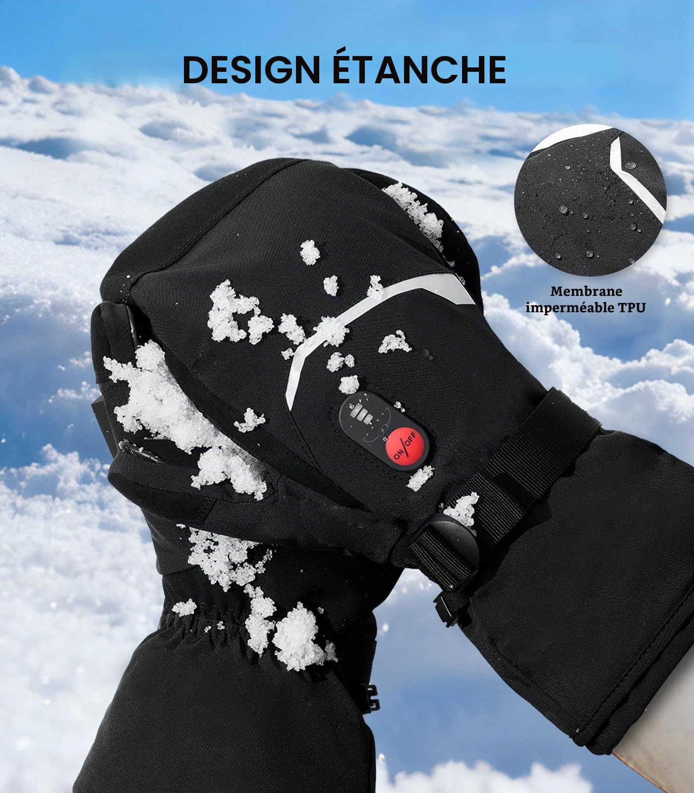 day wolf Mitaines Gants chauffantes pour Hommes et Femmes, Gants Chauffants Rechargeables avec écran Tactile 7.4V 2200mAh Batterie Gants de Ski étanches pour Skier Snowboard Camping Randonnée