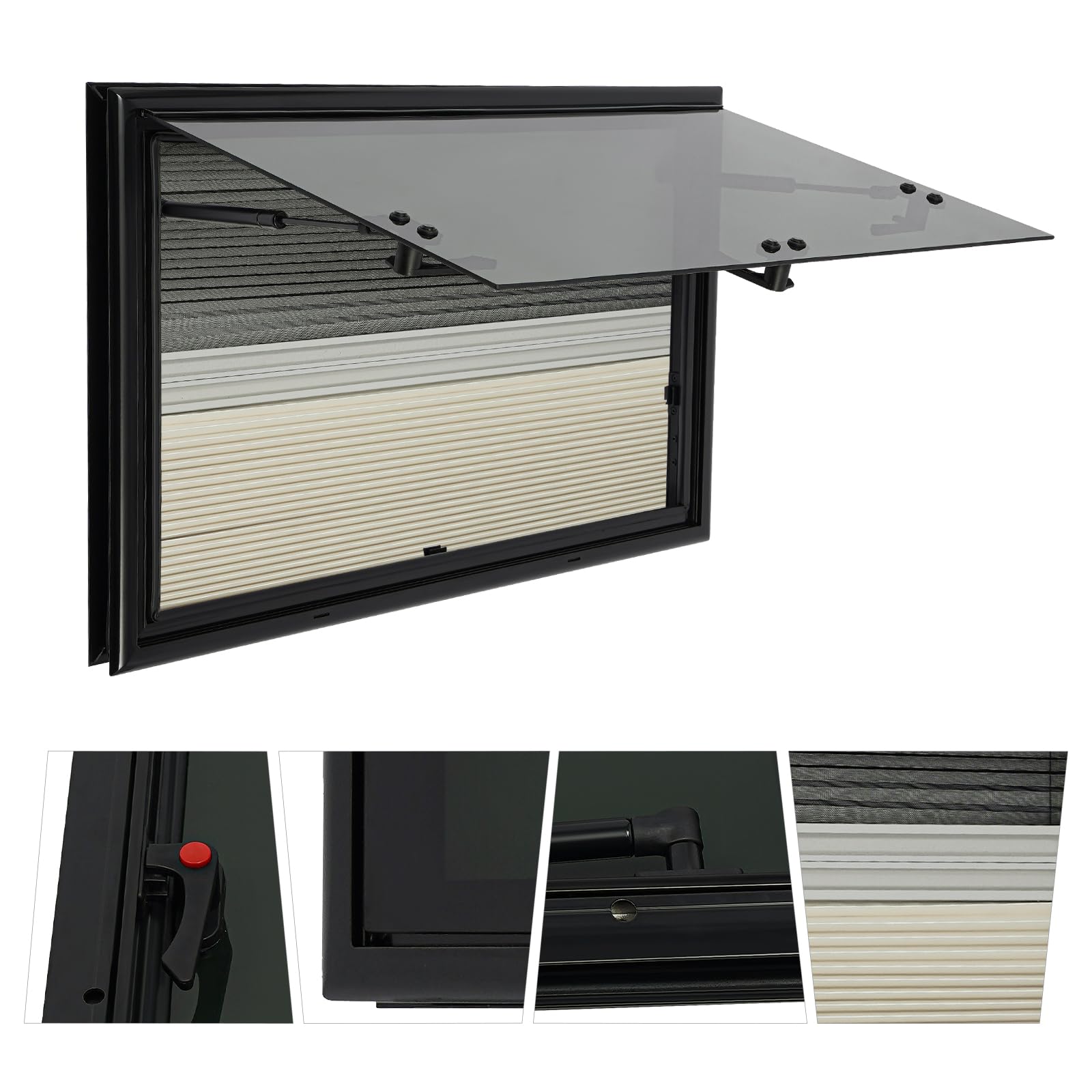 Ventana para caravana 700 x 450 mm, ventana abatible, caravana, autocaravana, ventana corredera RV, ventana de empuje externo, ventana abatible de empuje externo con protección solar y de privacidad