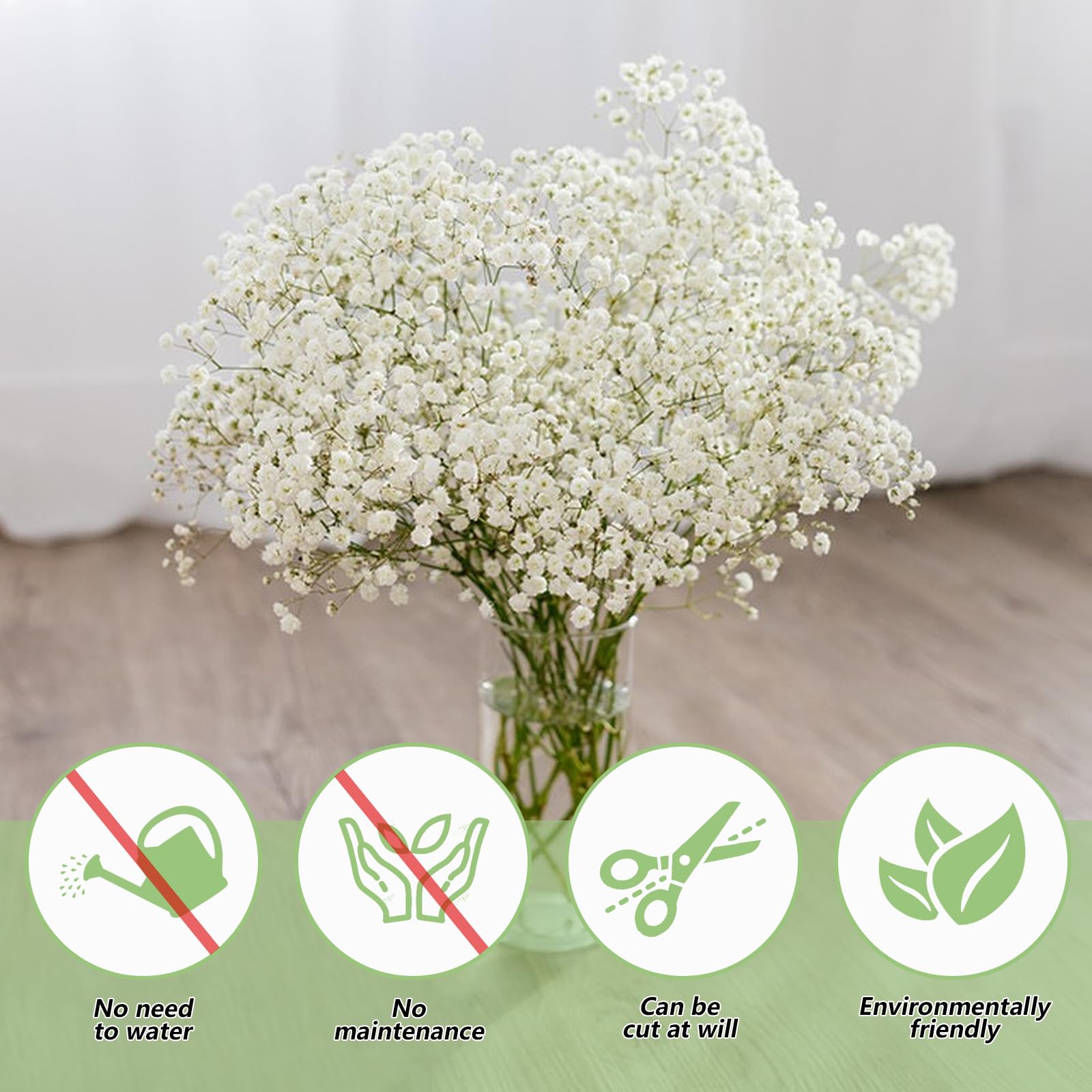 Kunstmatige gipskruidbloemen, wit, 30 cm, 6 stuks