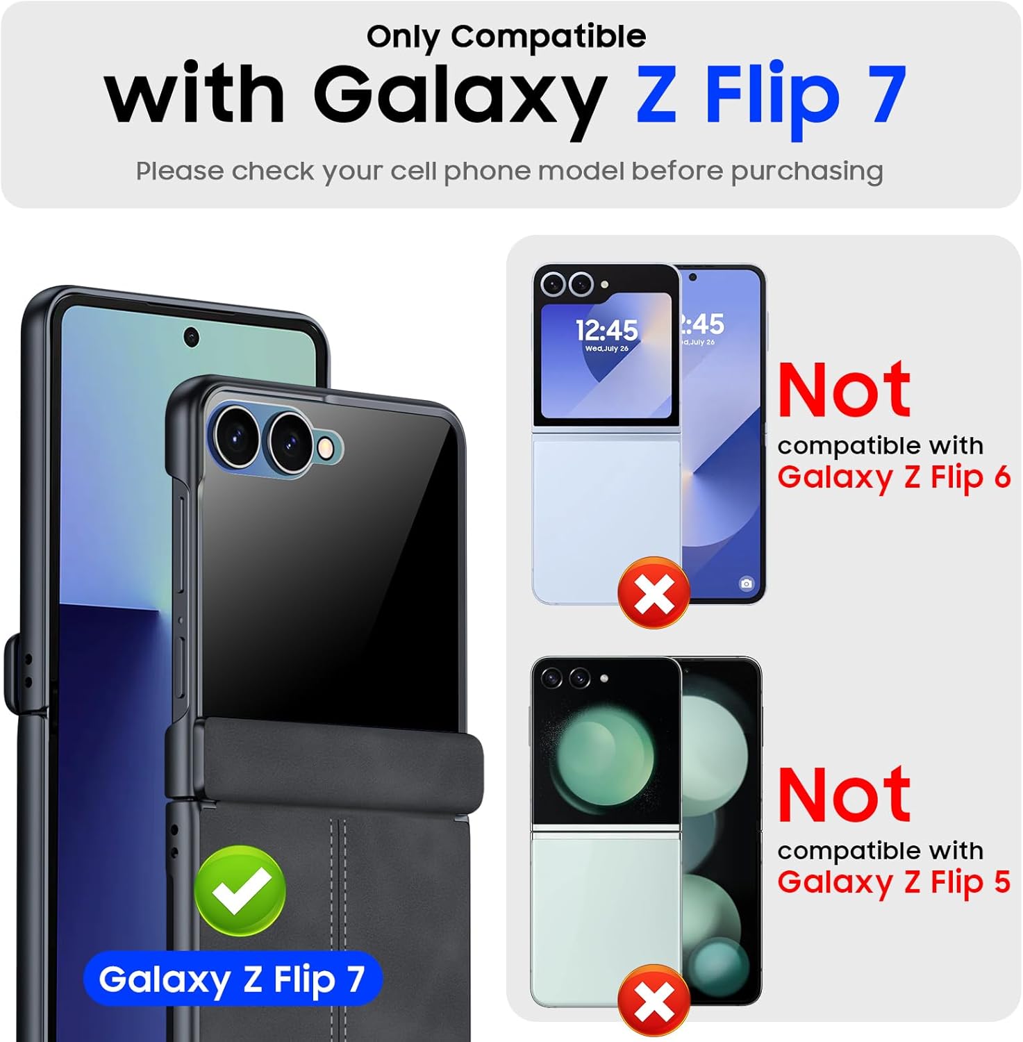 for Samsung Galaxy Z Flip 7 Case with Hinge Protection & Built-in Privacy Screen, Ultra Thin Stylish Leather Matte PC Durable Shockproof Cover Phone Case for Galaxy Z Flip 7-Black