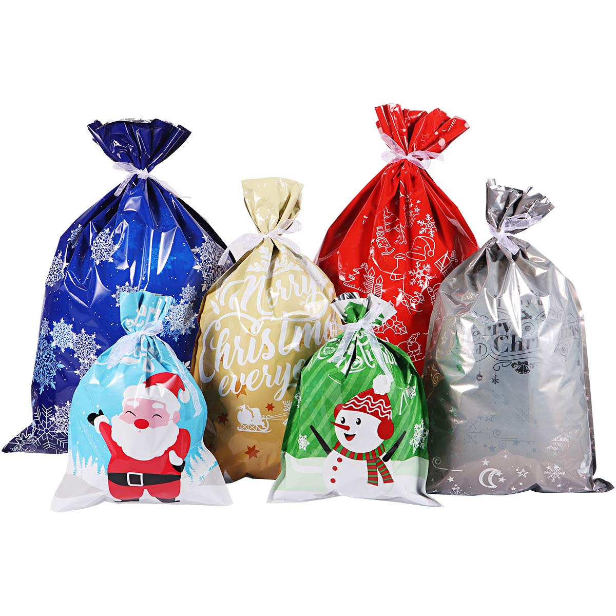 Cabilock Christmas Gift Bags 30Pcs Foil Xmas Gift Wrapping Bags with Ribbon