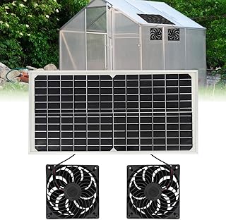 Solar Ventilator Gewächshaus, 16W Solarlüfter Gartenhaus mit DC Doppelventilator, Solar Lüfter Solarventilator, Ventilator Solarbetrieben für Kleine Hühnerställe, Gewächshäuser, Fenster Auspuff