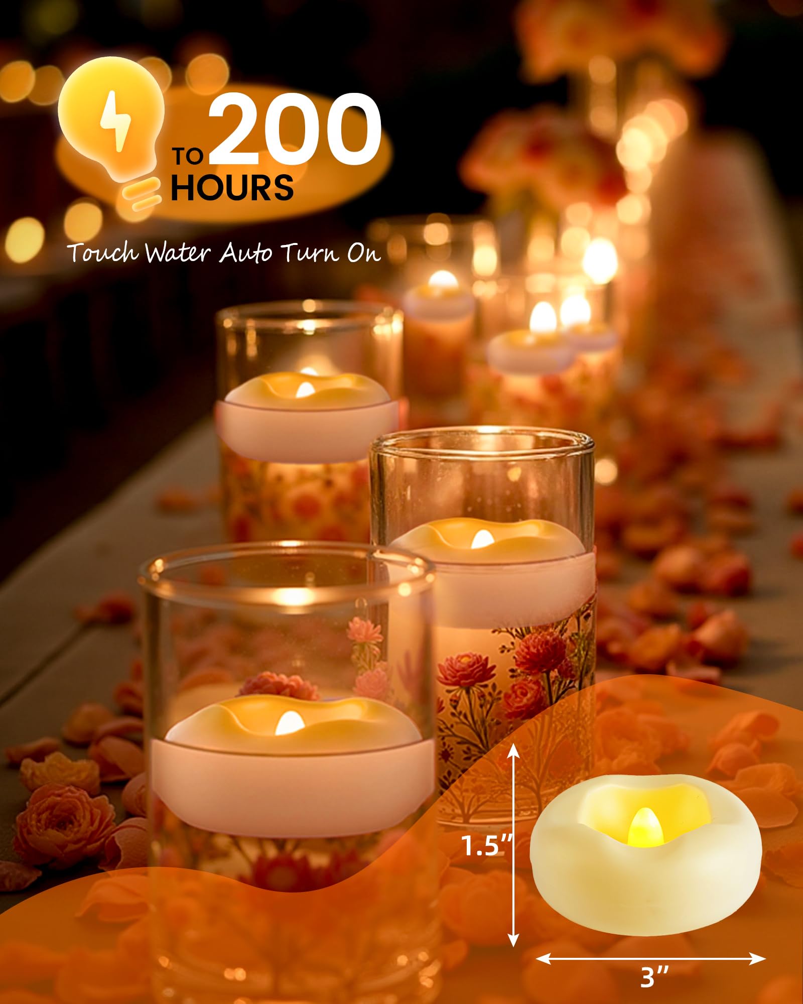 Da by Candele Galleggianti - 12 candele LED bianche impermeabili - adatte per piscine/matrimoni/vasi/decorazioni per la casa (5 cm * 2,5 cm)