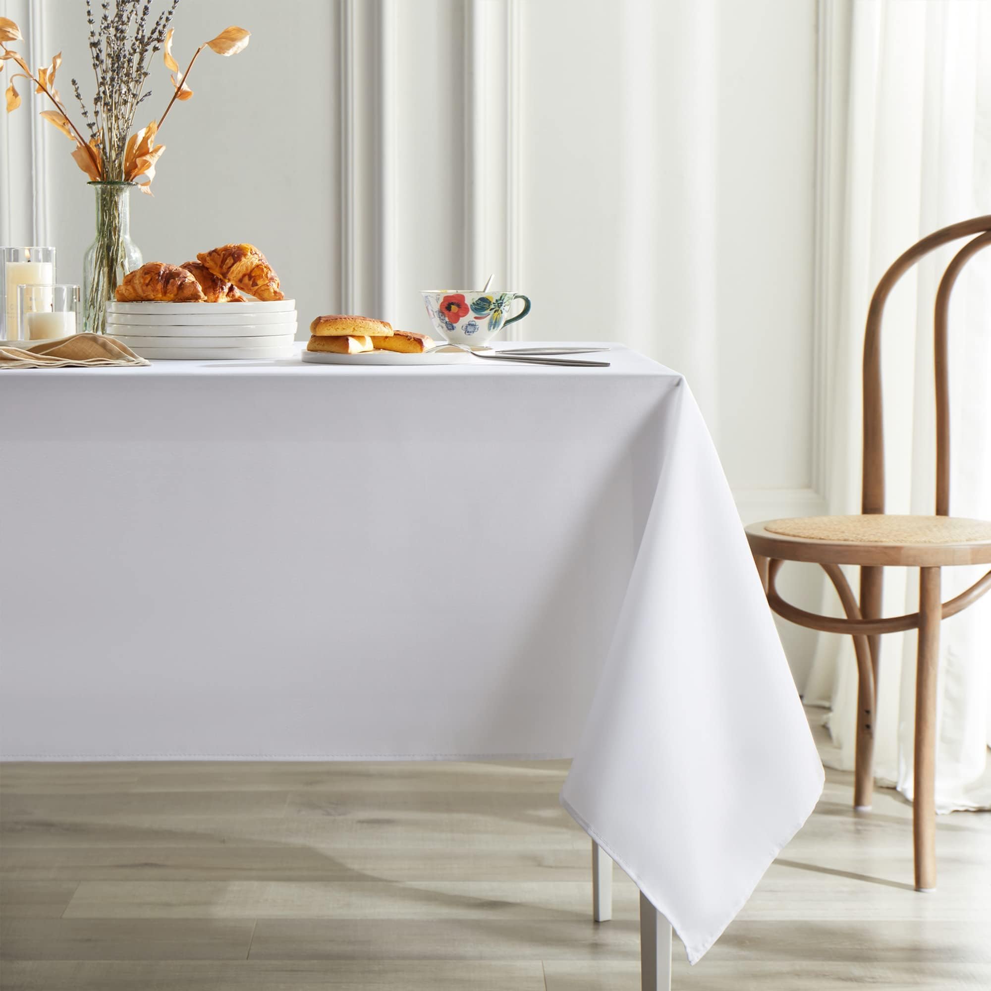 ORCHID M® White Tablecloths for Rectangle Tables - 60 x 84 Inch Table Cloth Washable Fabric for Table Polyester Tablecloth Decor for Buffet Table, Parties, Holiday Dinner, Wedding