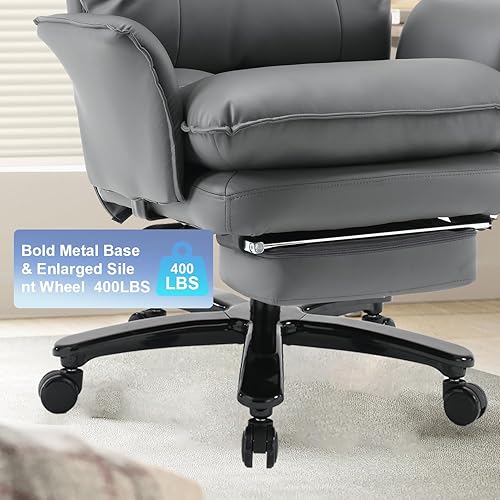 Miniatura 8 de Silla de oficina grande y alta de 400 libras, silla de escritorio de oficina ejecutiva reclinable con reposapiés, sillas de oficina de cuero