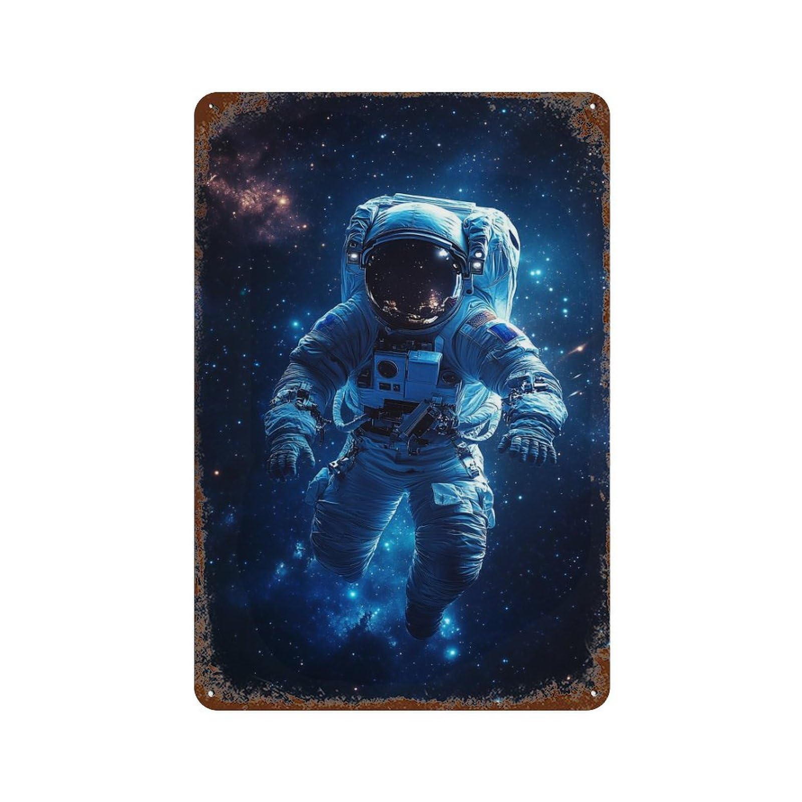 Space Astronaut Floating Retro Metal Sign 11.8"x7.9", Farmhouse Wall Decor for Garage, Pub Or Kitchen