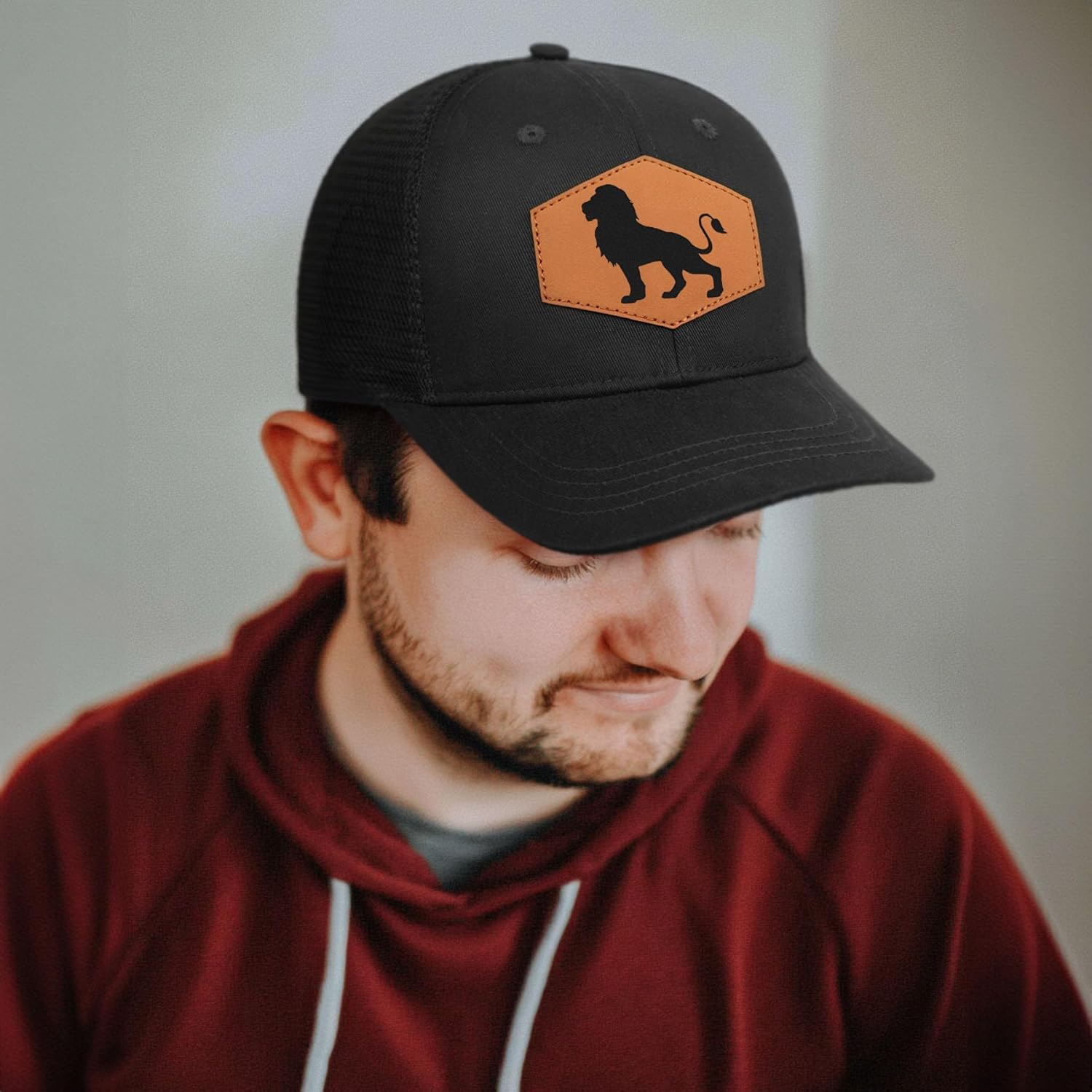 Lion Baseball Cap for Lion Lovers,Leather Trucker Hat Snapback Hat for Men Women - Image 3