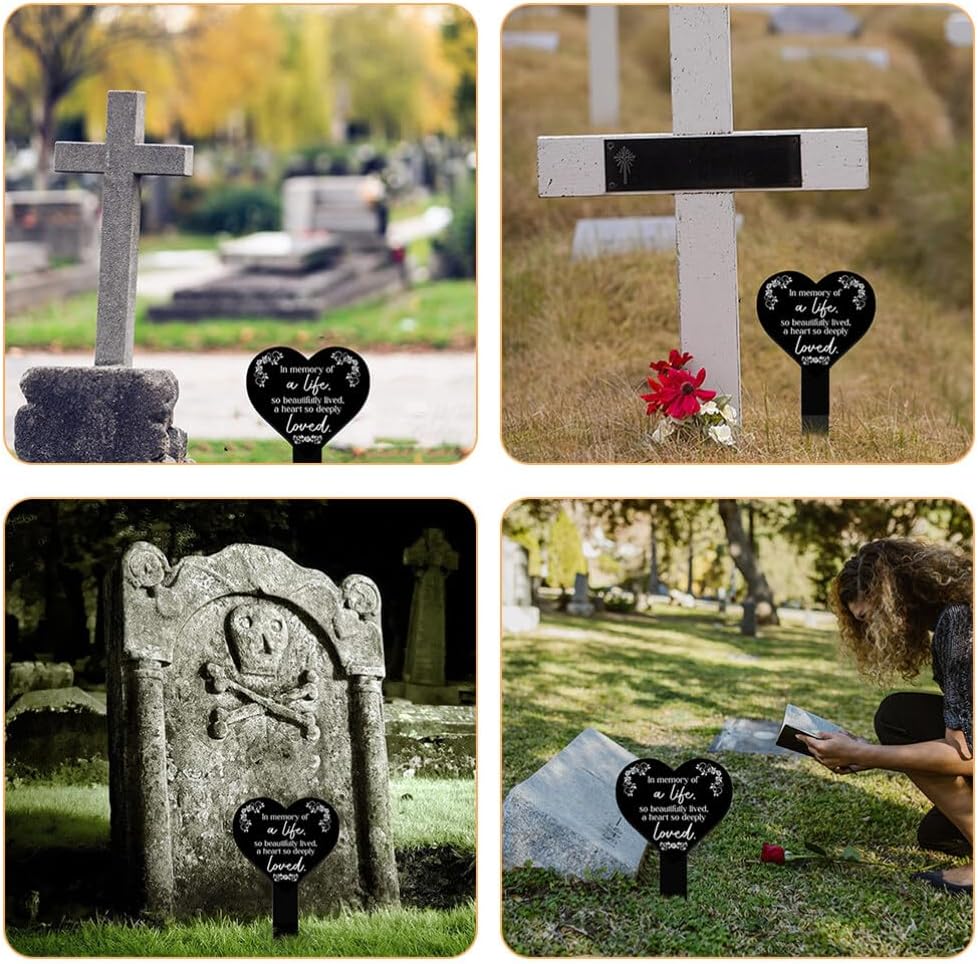 VANZACK 2pcs Heart-Shaped Acrylic Grave Stake Decoration Lawn Memorial Markers for Cemetery Rustic Memorial Decor for Courtyard Garden Thoughtful Remembrance for Loved