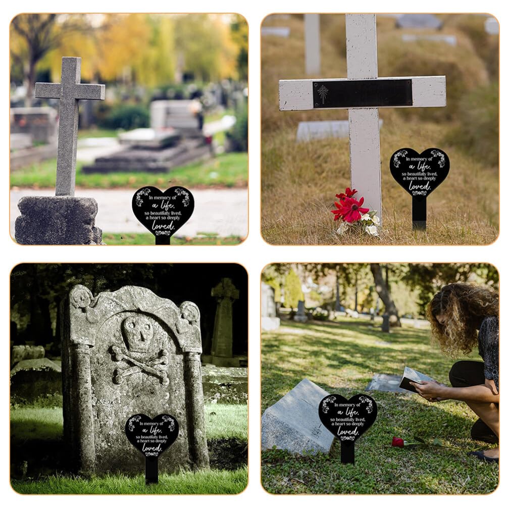 VANZACK 2pezzi Decorazioni Per Cimitero Commemorativi Forma Di Cuore Acrilico Per e Luoghi Di Riposo Design Rustico e Resistente Facili Da Manutentare