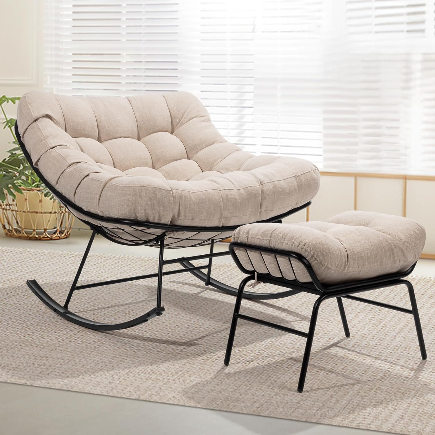 Bme Patio Rocking Chair Outdoor & Indoor with Ottoman
