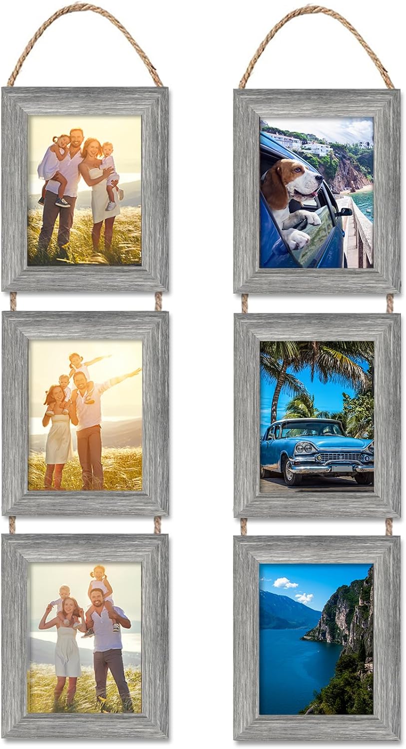 4x6 Wall Hanging Picture Frames Collage with 3 Opening Frames Grey 2 Pack