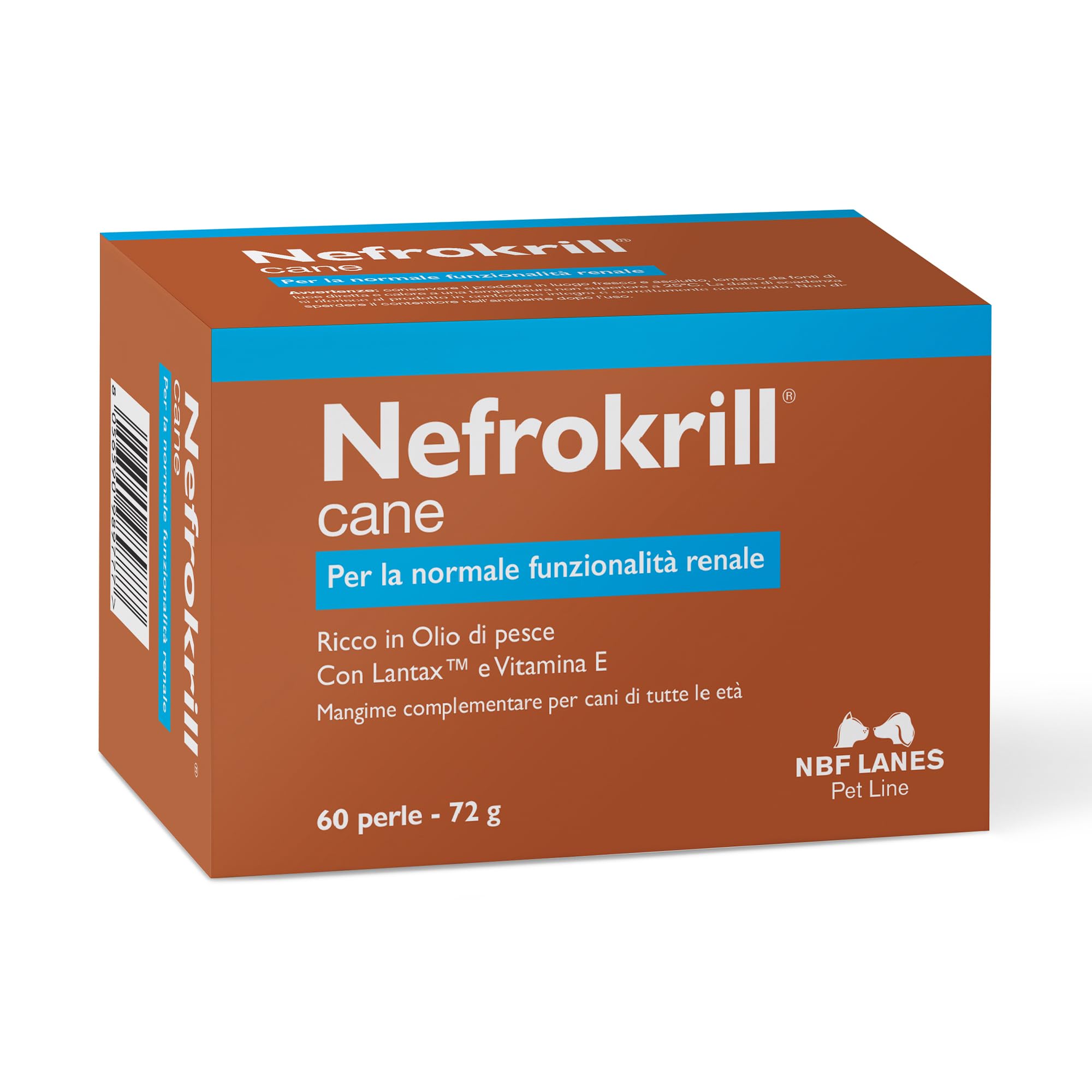 NBF Lanes | Nefrokrill Cane, 60 Perle Softgel, per la Normale Funzione Renale nei Cani di Tutte le Età
