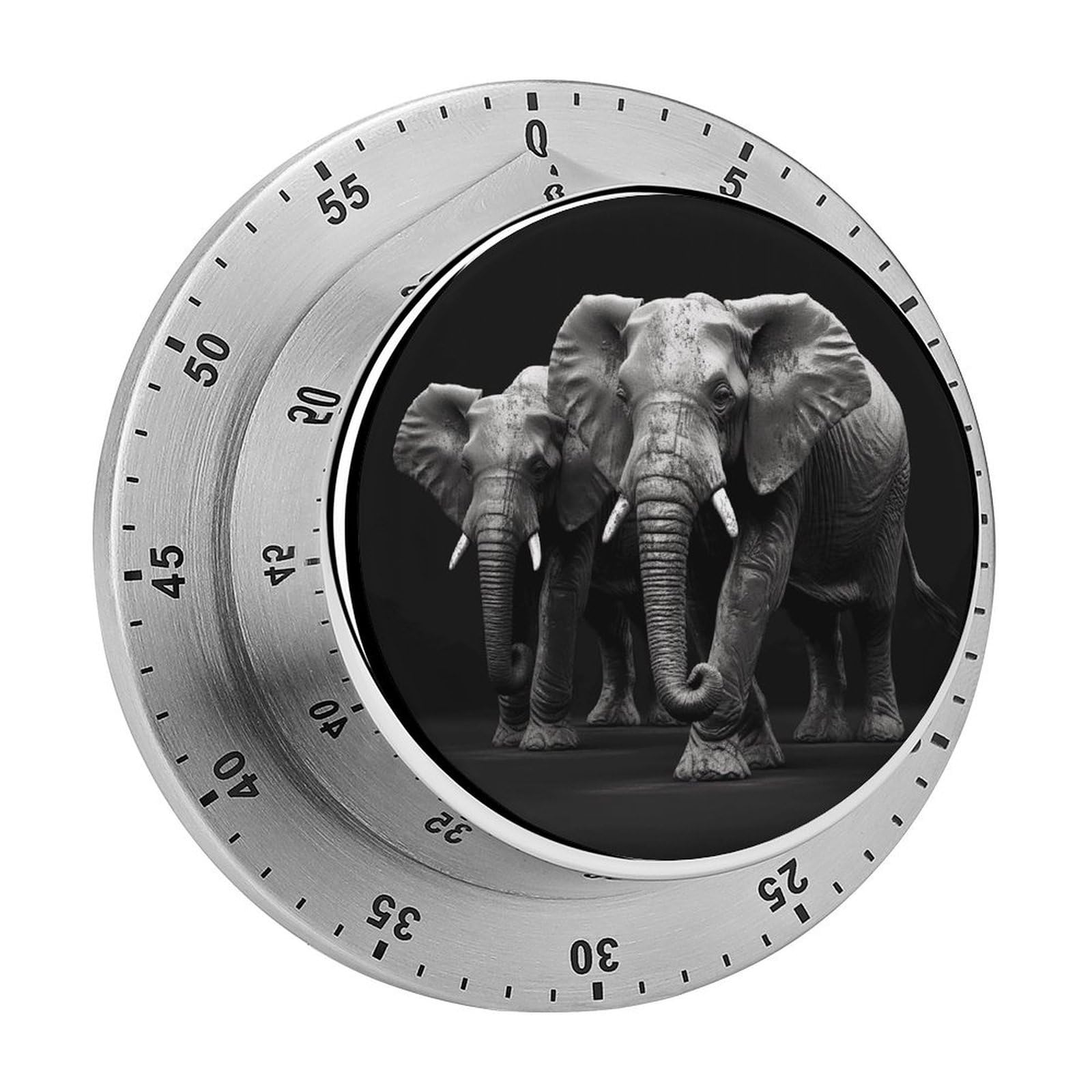 3D Gray Elephant Kitchen Timer Chef Cooking Timers Clock with Loud Alarm Exquisite Stainless Steel Mechanical