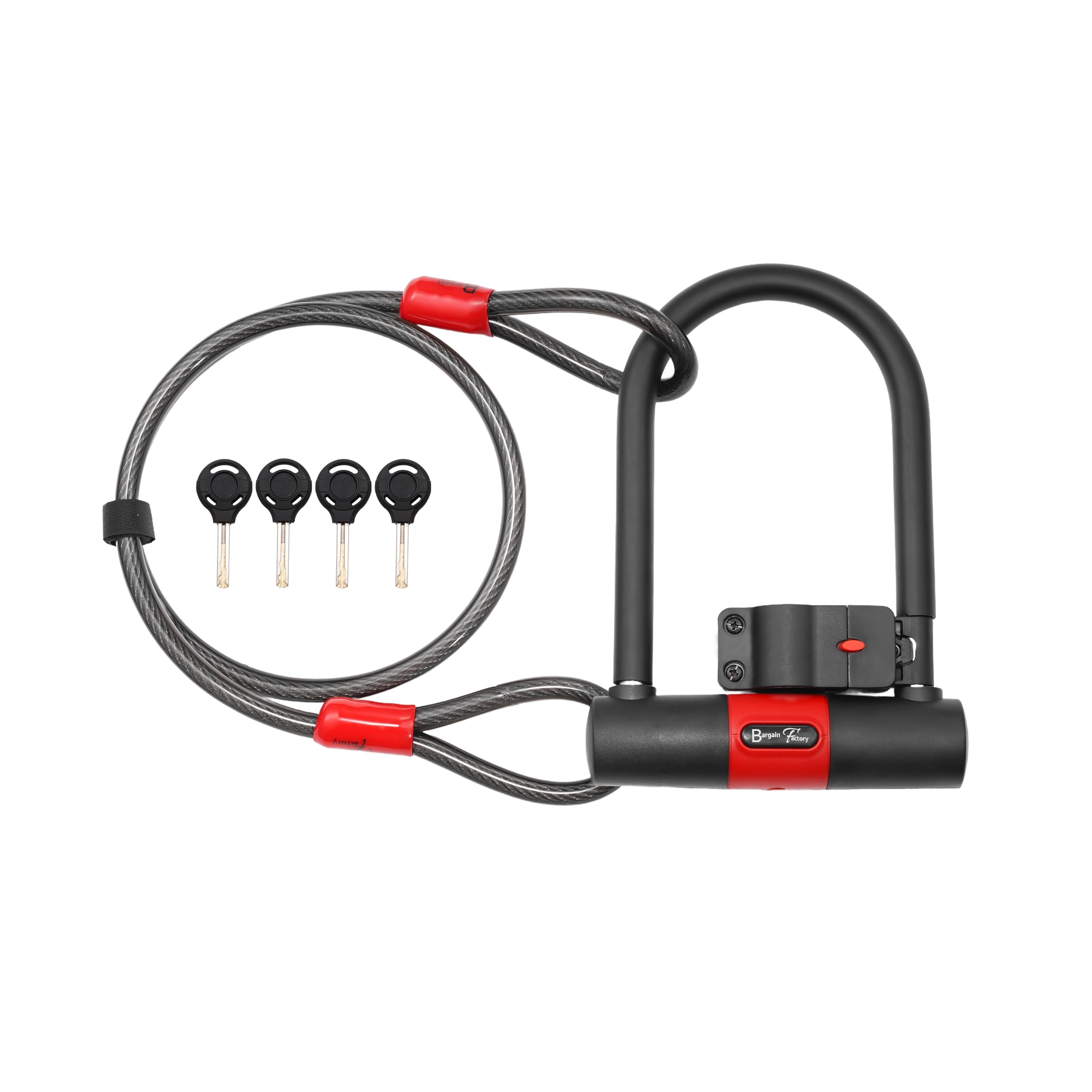 BARGAIN FACTORY Bike Lock, U Lock 18mm Extra Heavy Duty, with 4 Keys, 1.2m Long Cable, Mounting Bracket and Key, for Road Bike, Electric Bike, Mountain Bike