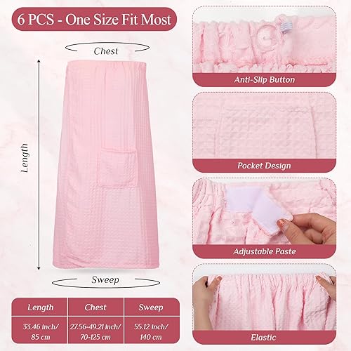 Miniatura 2 de Tigeen 6 batas de gofre para mujer, ligeras, con cierre ajustable, toallas de spa para el cuerpo, bata de baño para mujer, color rosa, Rosado