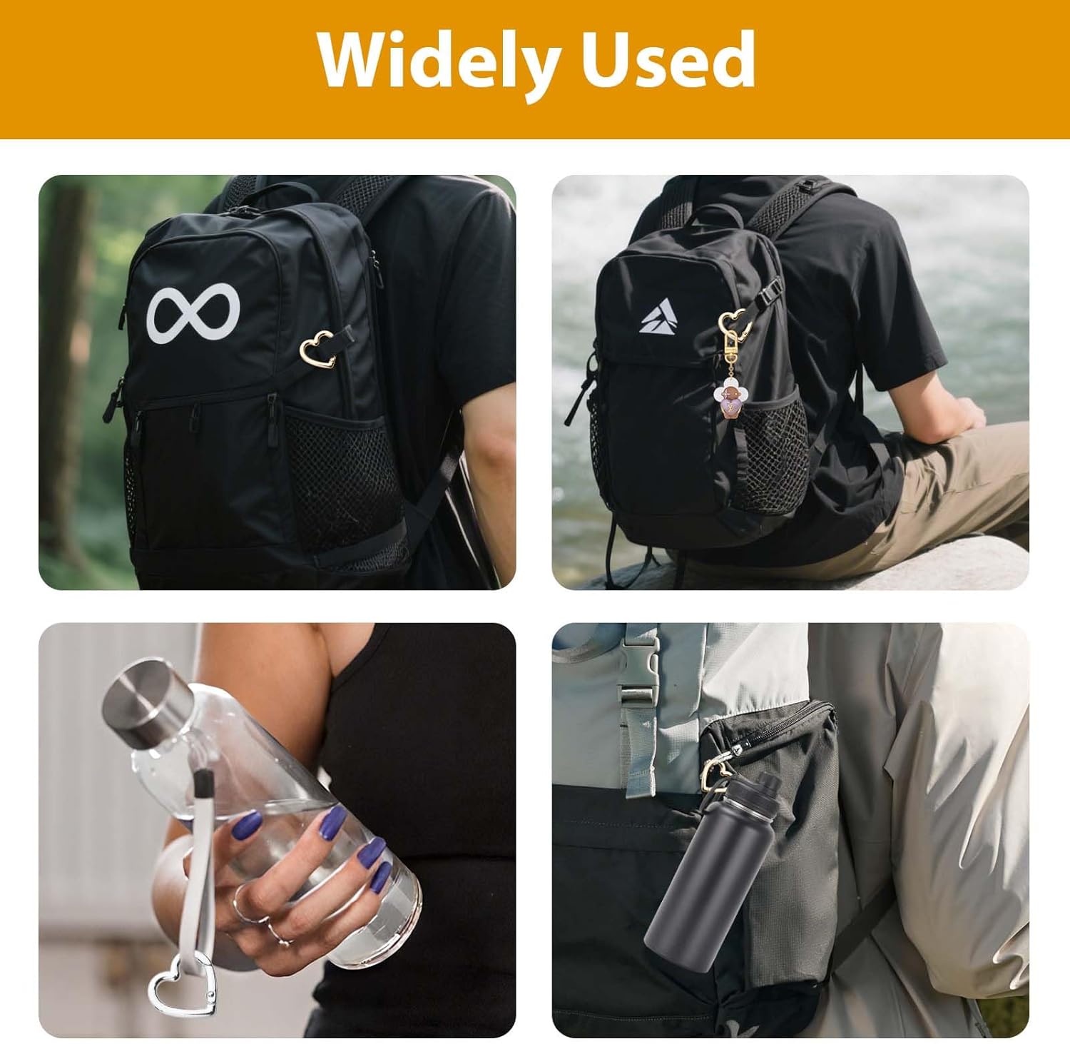 18 PC Heart Carabiner Clips, Cute Gold Heart Keychain Clip Spring Snap Clasp Hook Key Ring for Camping Backpack Bottle DIY Crafts - Image 5