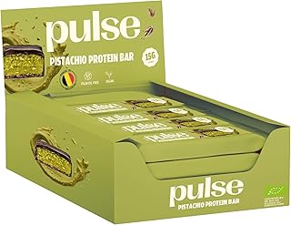 Pulse Protein – Barres Protéinées Vegan Bio – Pack de 12 x 55g – Protéiné, Sans Lactose, Sans Gluten, Source de Fibres – Snack Sain & Équilibré (pistache)