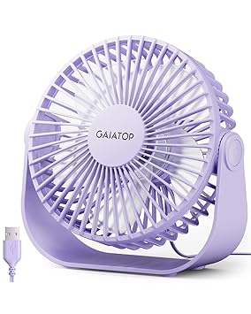 Gaiatop USB Desk Fan, 3 Speeds Portable Small Fan with Strong Airflow, 5.5 Inch Quiet Table Fan, 90° Rotate Personal Cooling Fan For Bedroom Home Office Desktop Travel (Purple) - image, photos