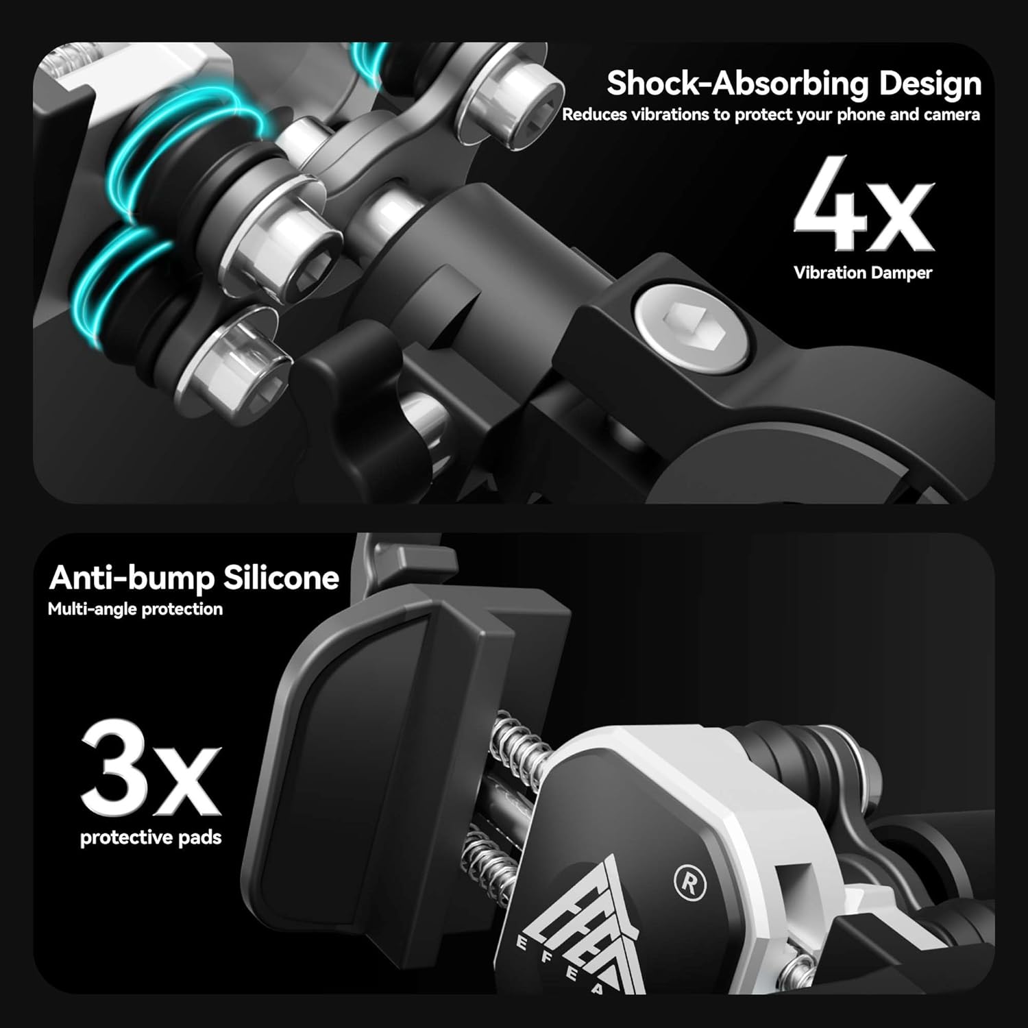 Motorcycle Phone Mount, Aluminum Bike Phone Holder with Vibration Dampener, Secure & Rotatable Holder for Motorcycle, Bike & Scooter, Fits 4.7-7'' iPhone 17/Air/16 Pro Max & Other Smartphones