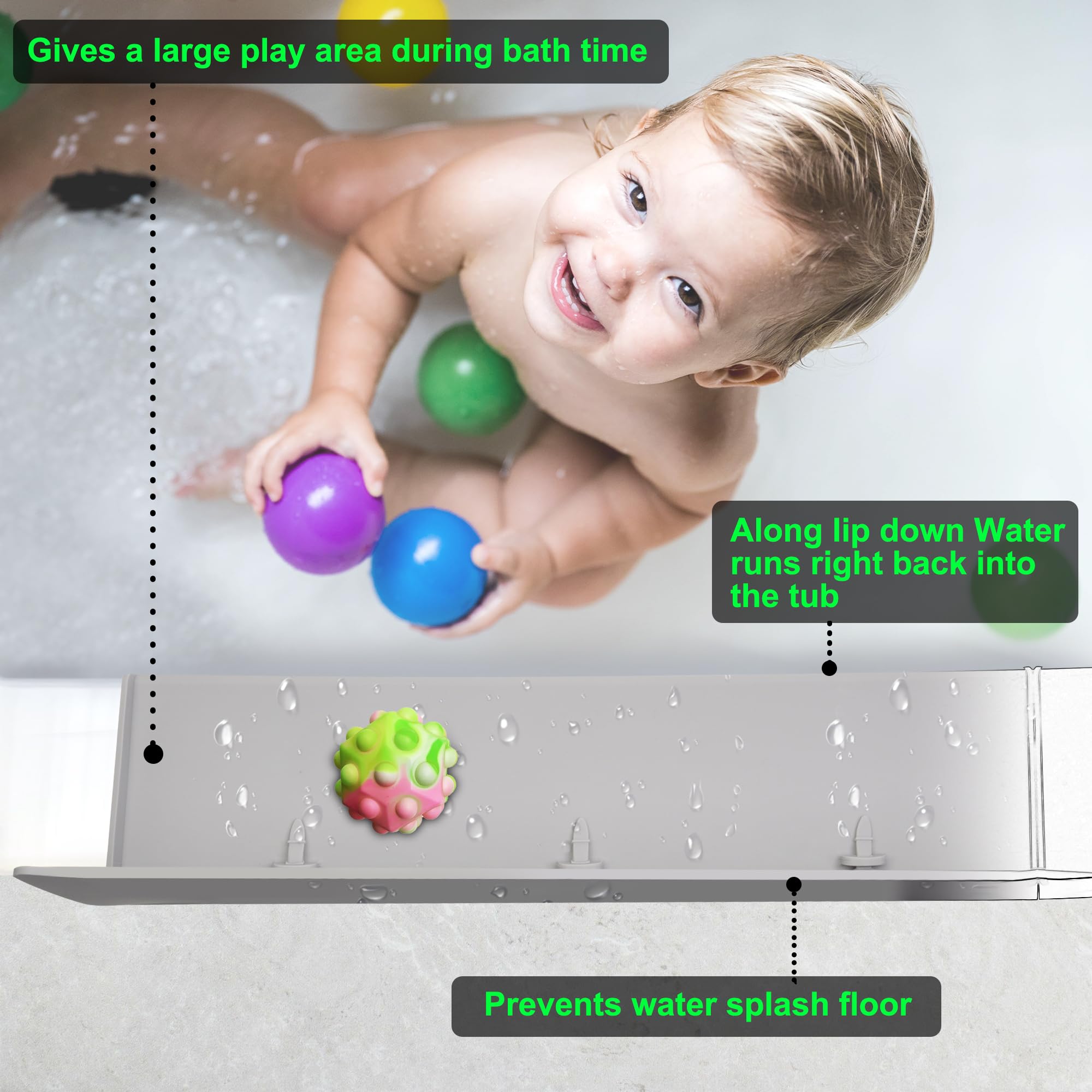 KindGa Bathtub Splash Guard For Tub Kids Play Shelf Area