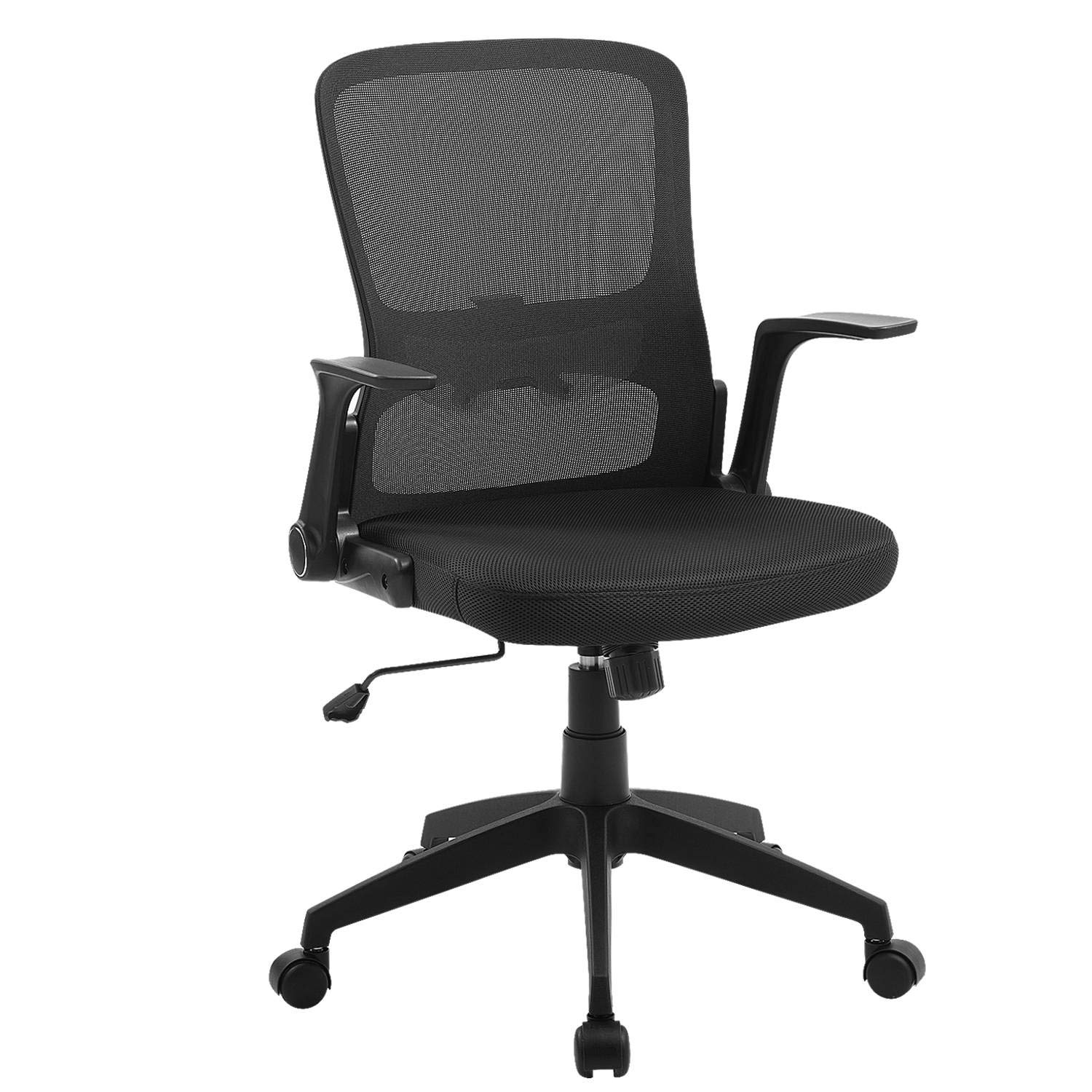 Office Chair Ergonomic Desk Chair Mid Back Swivel Mesh Computer Chair Adjustable Stool Rolling Home Office Chair with Flip up Arms Adjustable Lumbar Support 300lbs-Black