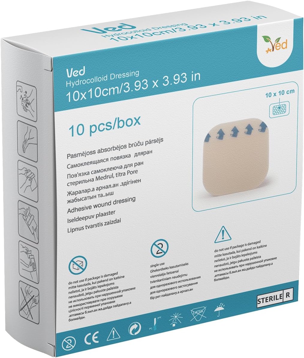 VED Hydrocolloid Dressing, Extra Thin Waterproof Adhesive Plasters, Breathable Bandages for Light Exudate, Skin Protection, Surface Wound Care, Faster Healing. (5 x 5 cm (20 Pack))