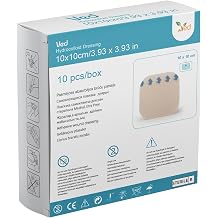 VED Hydrocolloid Dressing, Extra Thin Waterproof Adhesive Plasters, Breathable Bandages for Light Exudate, Skin Protection, Surface Wound Care, Faster Healing. 10 x 10 cm 10 Pack