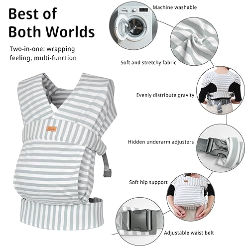 Miniatura 7 de CUBY Portabebés para recién nacido, fácil de llevar, frontal para recién nacidos, ajustable y de algodón suave, envoltura frontal para bebé, manos