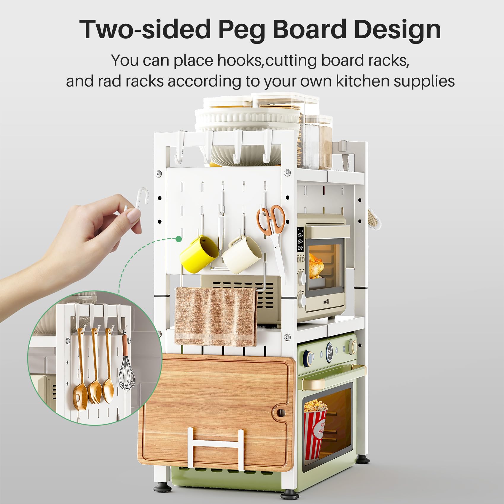 Étagère Micro-ondes Extensible Avec Crochets - Support Rangement Cuisine 3 Niveaux - Grille Four Et Planche