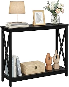 ZenStyle Sofa Side Console Table with 2 Storage Shelves Narrow Accent Table for Entryway/Hallway/Living Room, 39.3in L x 11.8in W x 31.6in H, Black