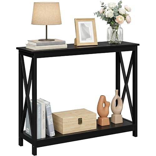 ZenStyle Sofa Side Console Table with 2 Storage Shelves Narrow Accent Table for Entryway/Hallway/Living Room, 39.3in L x 11.8in W x 31.6in H, Black
